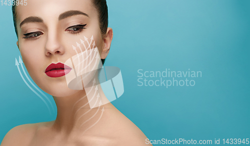 Image of Beautiful female face, concept of skincare and lifting