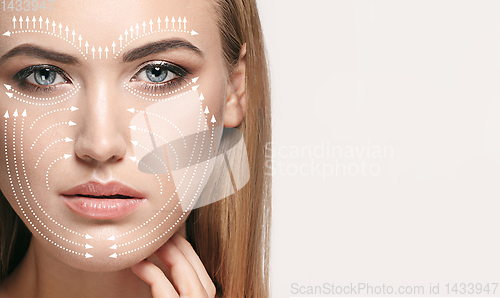 Image of Beautiful female face, concept of skincare and lifting