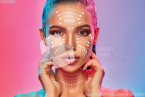 Image of Beautiful female face, concept of skincare and lifting