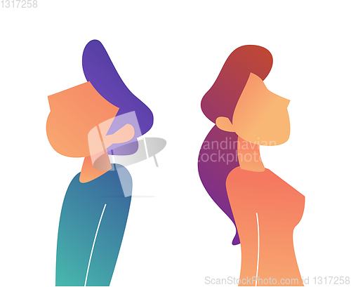 Image of Businessman and woman standing back to back vector illustration.