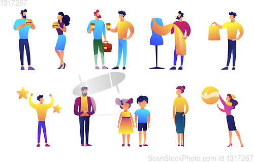 Image of People of different generations and businessmen vector illustrations set.