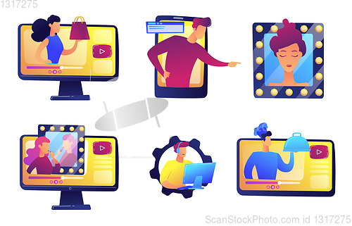 Image of Online video bloggers vector illustrations set.