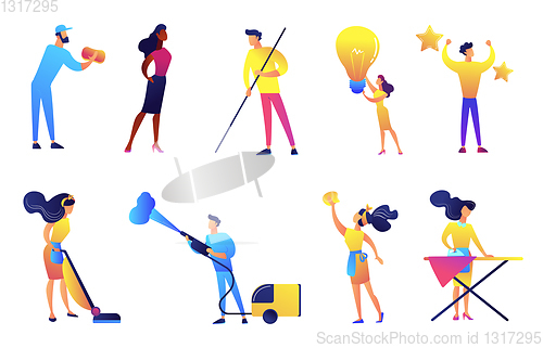 Image of Cleaning service company vector illustrations set.