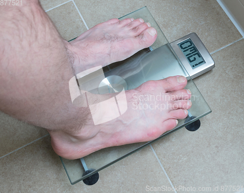 Image of Man\'s feet on weight scale - OMG