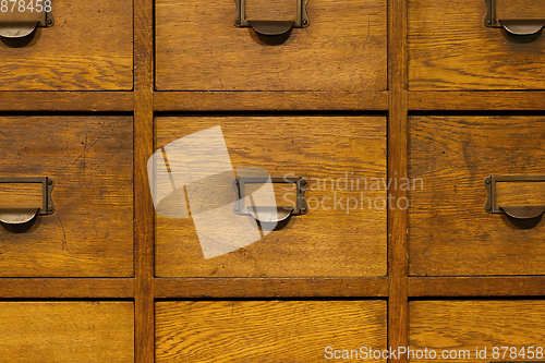 Image of Apothecary wood chest with drawers