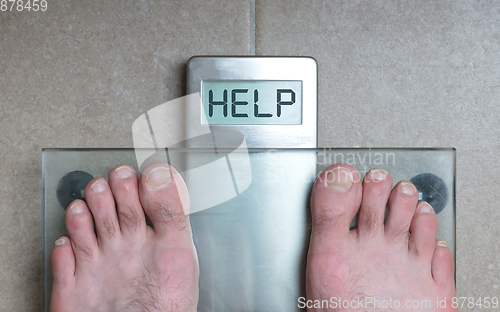 Image of Man\'s feet on weight scale - Help