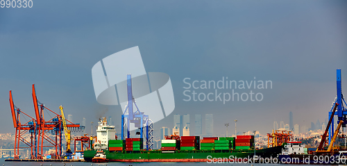 Image of Container ship in import export and business logistic. Trade Port. Shipping, cargo to harbor. Water transport. International. Transportation, logistic