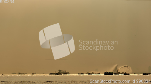 Image of The fire boat spray water into the Bosphorus.