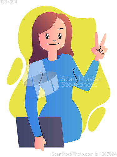 Image of Cute cartoon woman in blue dress vector illustration on white ba