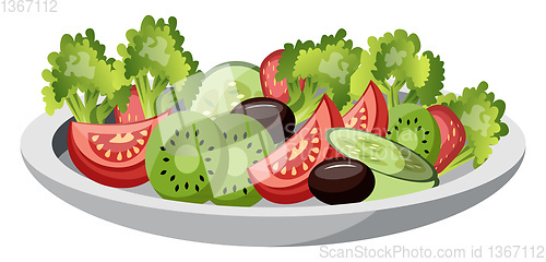 Image of Fruits Plate vector color illustration.