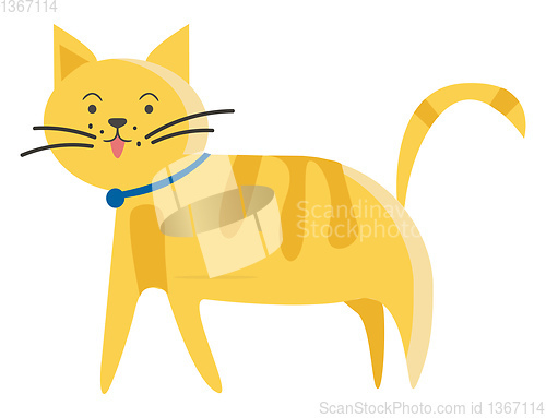 Image of Brown pet kitty with blue ribbon vector or color illustration