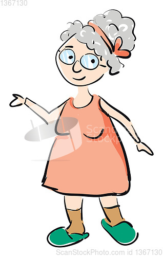 Image of Smiling granny in red dress illustration vector on white backgro