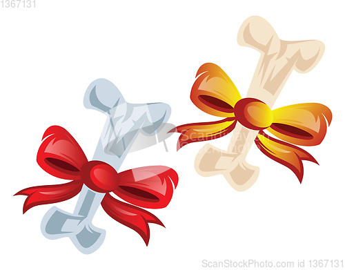 Image of Vector illustration of two bones wraped in red and orange bows o