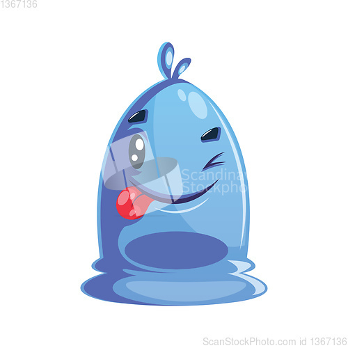 Image of Winking blue cartoon character with tongue out.