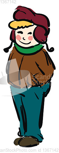 Image of Boy wearing colorful winter clothes vector or color illustration