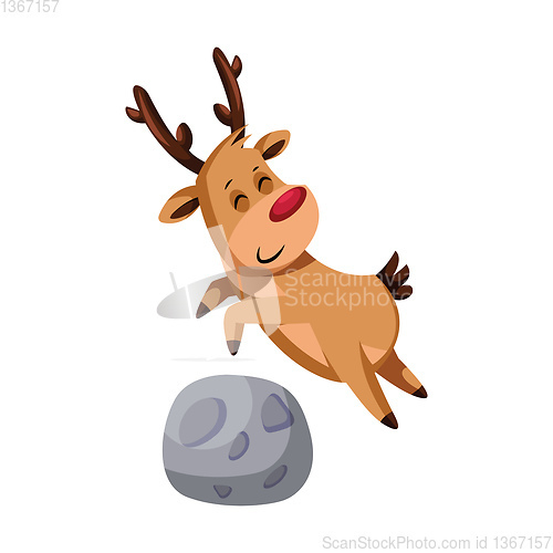 Image of Christmas deer jumping over a rock vector illustration on a whit