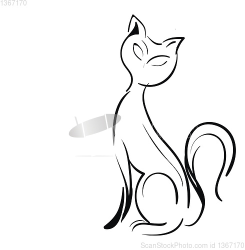 Image of Silhouette of a black and white slim cat vector or color illustr