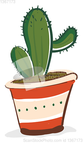 Image of A cactus with two arms in a decorated earthen pot provides extra