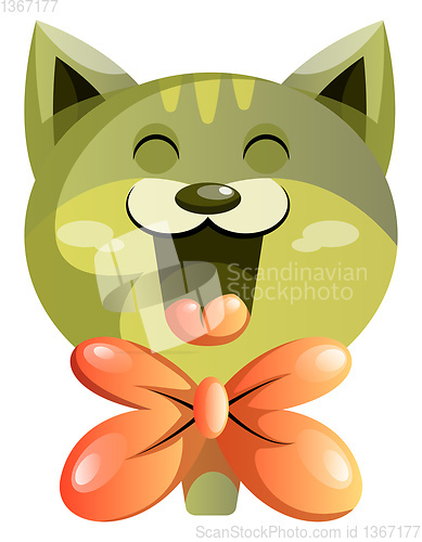 Image of Happy green cat with orange bowtie vector illustartion on white 