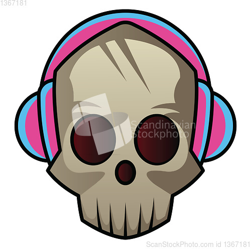 Image of Skull with headphones on  illustration vector on white backgroun