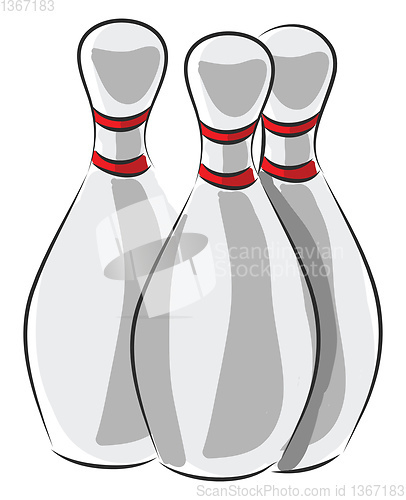 Image of Three white bowling skittles with red stripes vector illustratio