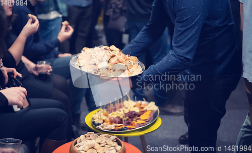 Image of new year and christmas office party close up