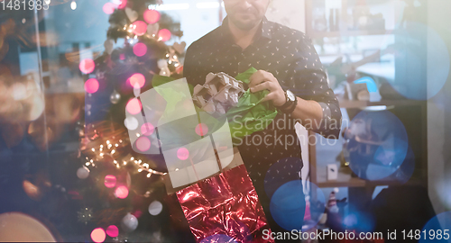 Image of new year and christmas office party close up