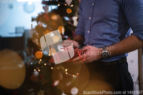 Image of new year and christmas office party close up