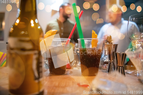 Image of new year and christmas office party close up