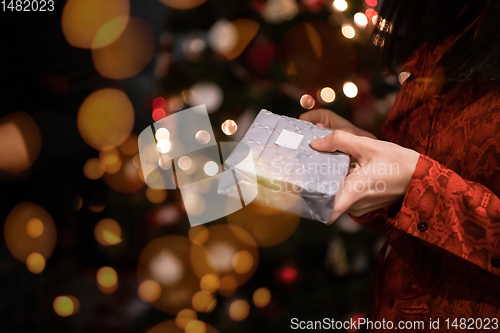 Image of new year and christmas office party close up