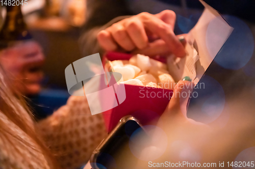 Image of new year and christmas office party close up