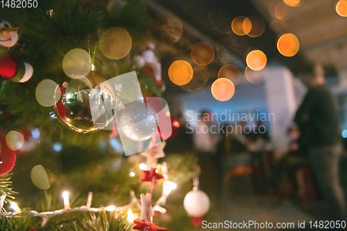 Image of new year and christmas office party close up