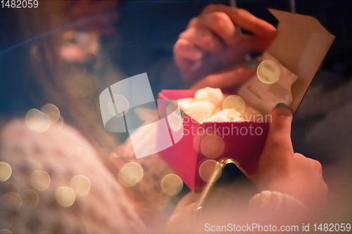 Image of new year and christmas office party close up