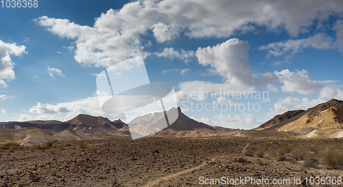 Image of Trekking in Negev dramatic stone desert, Israel 