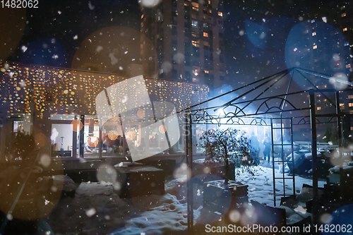 Image of new year and christmas office party close up