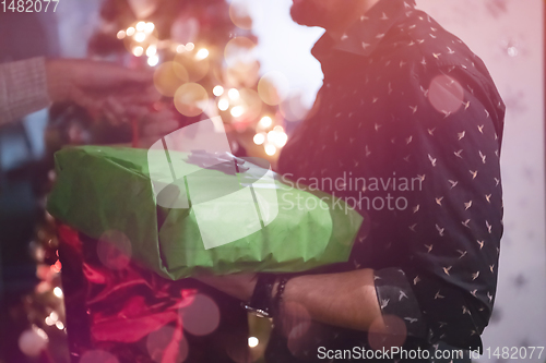 Image of new year and christmas office party close up