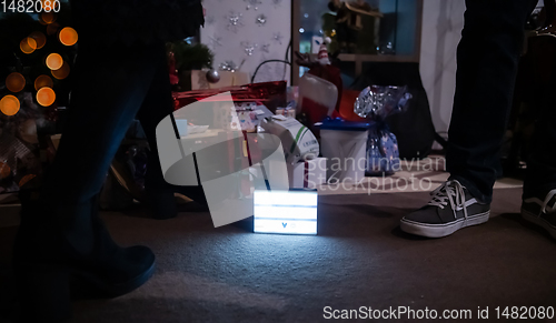Image of new year and christmas office party close up