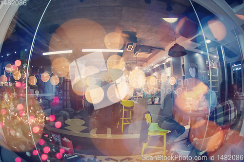 Image of new year and christmas office party close up