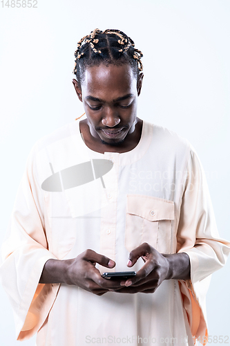Image of african man using smartphone