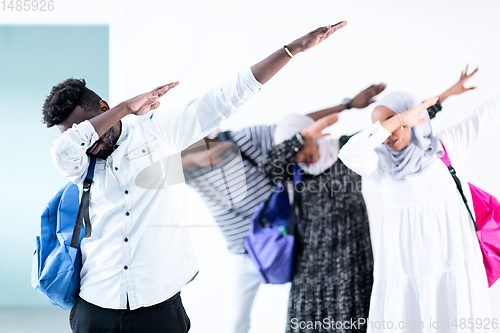 Image of young  african students modern dancing