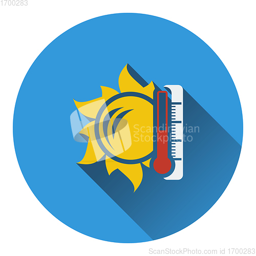 Image of Sun and thermometer with high temperature icon