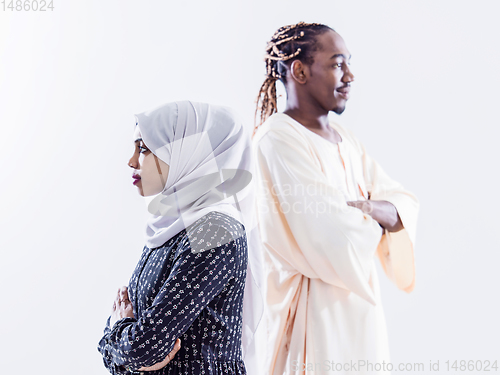 Image of portrait of  young african muslim couple