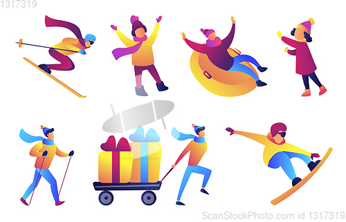 Image of Winter fun and sports vector illustrations set.