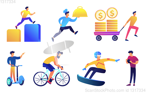 Image of Businessman outdoor activities vector illustrations set.