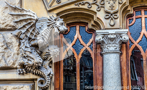 Image of TURIN, ITALY - Dragon on Victory Palace facade 