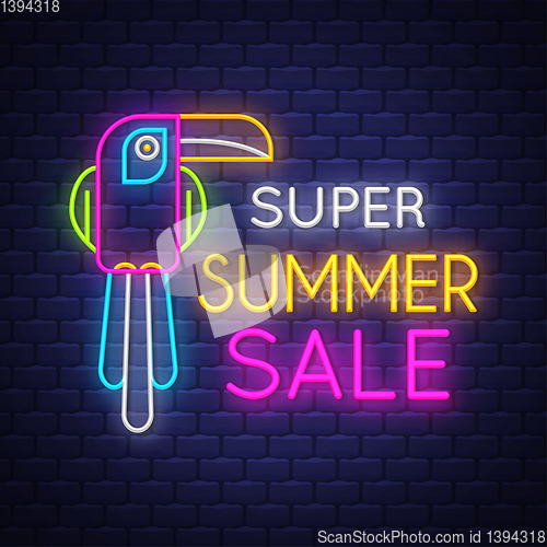 Image of Summer sale banner. Neon sign lettering.