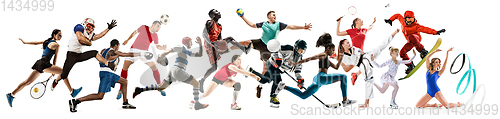 Image of Creative collage of childrens and adults in sport