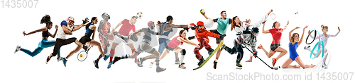 Image of Creative collage of childrens and adults in sport