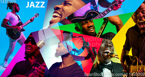 Image of Young african-american jazz musicians in creative collage