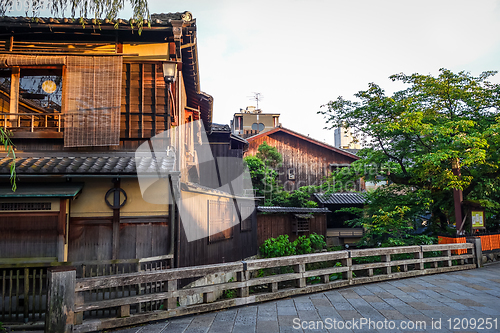 Image of Traditional japanese houses on Shirakawa river, Gion district, K